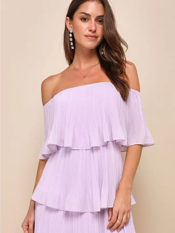 Lulu's Gala Ready Lavender Off-the-Shoulder Ruffle Midi Dress - Image 3