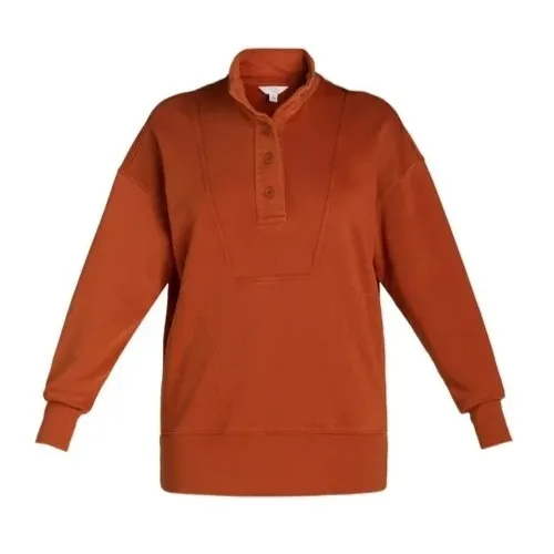 Time and Tru Womens Sweatshirt Size M Auburn Sun Washed Mock Neck Button Placket - Image 2