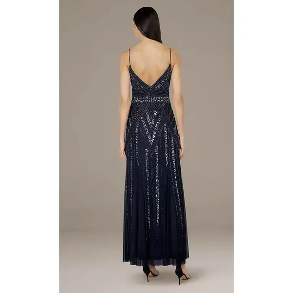 Marina V-Neck Beaded Navy Blue Formal Gown Size 6 Prom Hoco Ball Gala Retail$230 - Image 4