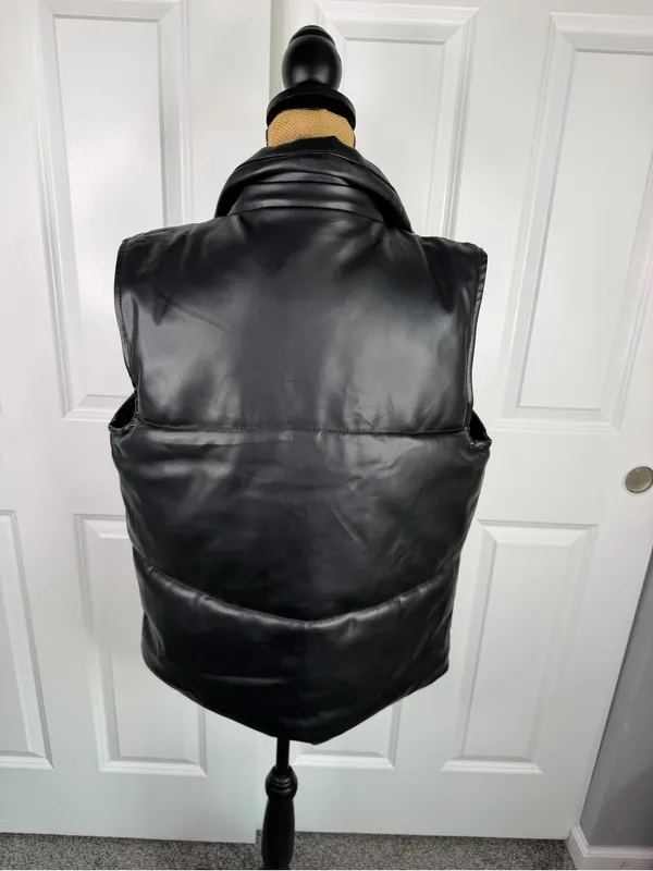 Azalea Wang Faux Leather Puffer Vest Black XL Snap Zip Oversized - Image 7