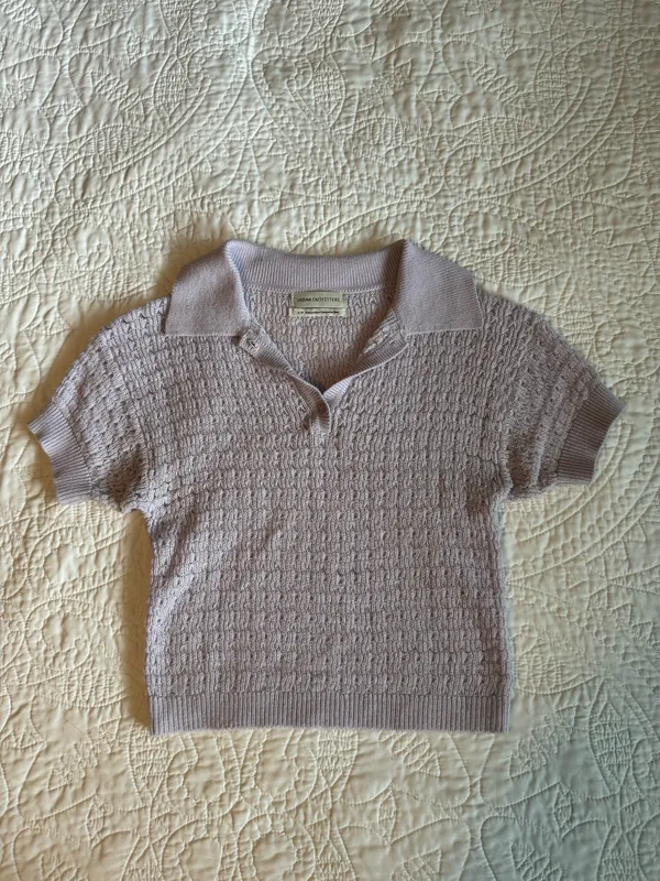 Urban Outfitters Light Purple Knit Cropped Polo - Image 2