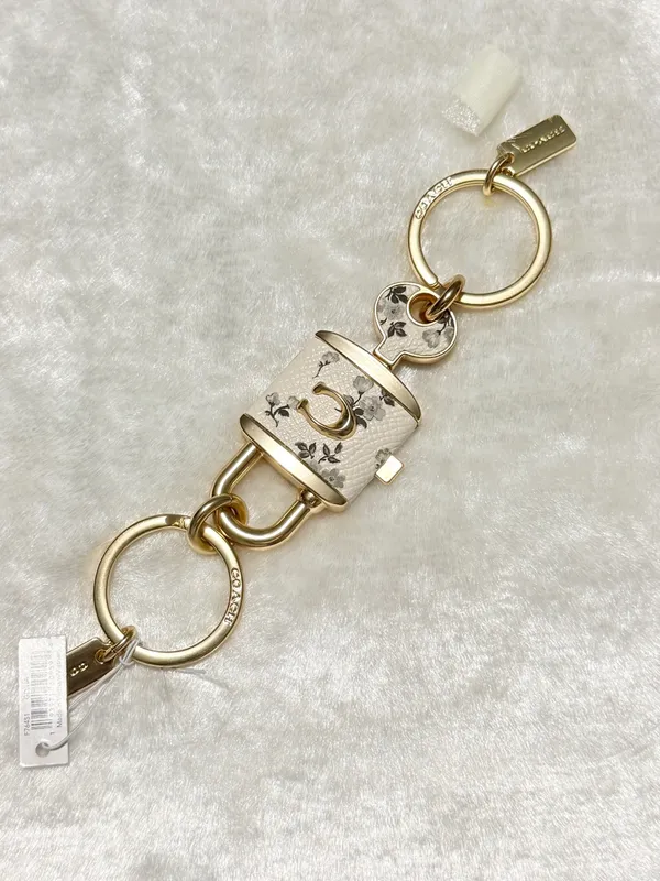 Coach keychain for women, key ring, lock, bag charm, leather floral pattern-RARE - Image 4