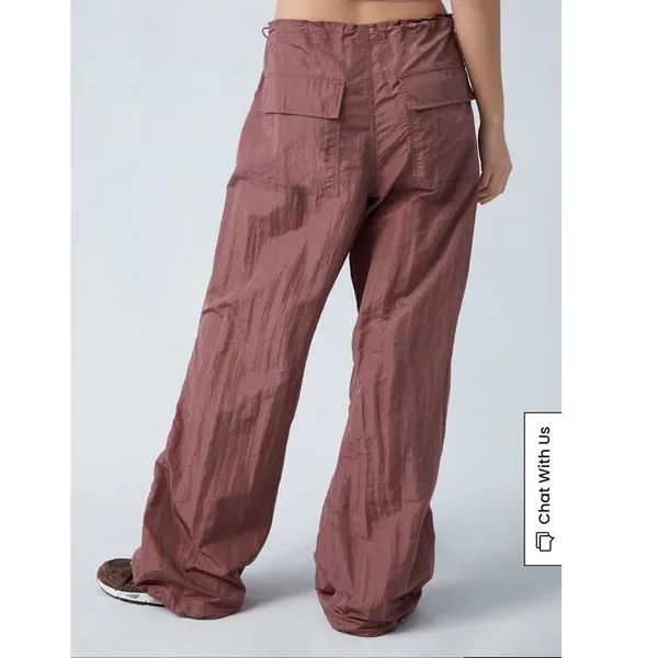 PacSun Mauve Brown Nylon Parachute Pants Wide Leg Streetwear MB7338 Small - Image 3