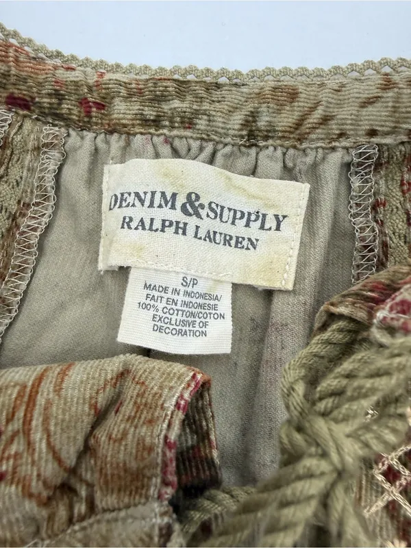 Denim & Supply Ralph Lauren Corduroy Peasant Dress Lace Trim Floral Botanical - Image 12