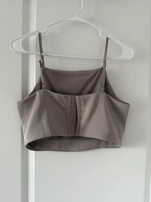 Women's Taupe Satin Crop Cami Top - Image 2