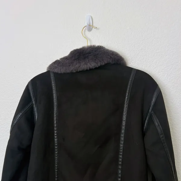 [Zara] Black Faux Fur Suede Double-Faced Oversized Moto Jacket Blogger Fave XS - Image 5