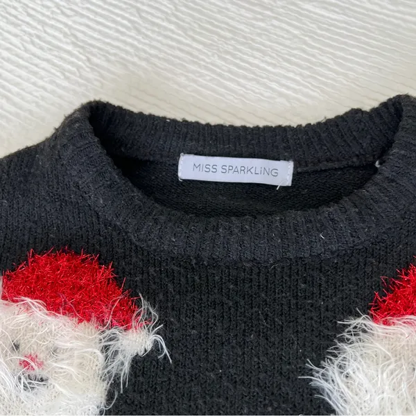 Christmas sweater black crop knit stretch size Small holiday - Image 3