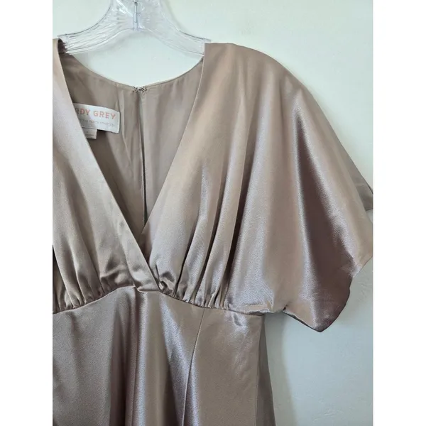Birdy Grey Jesse Dress Taupe Kimono Satin Bridesmaid Maxi Slit Flattering Small - Image 13