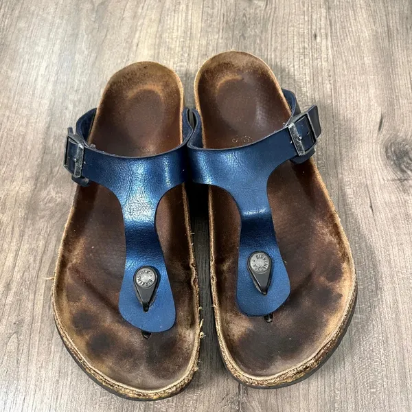 Birkenstock Sandals Gizeh Navy Blue Metallic Thong Buckle Womens 41 US 10-10.5 - Image 3