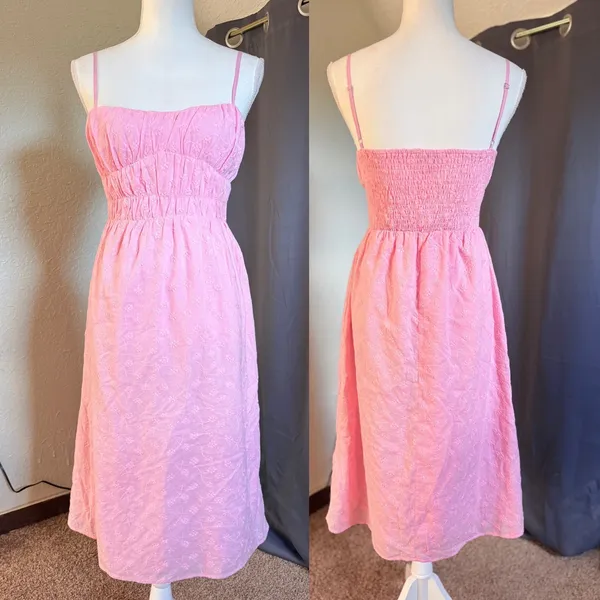 That's So Fetch Mik Cottagecore Pink Embroidered Midi Dress Size 4 - Image 3