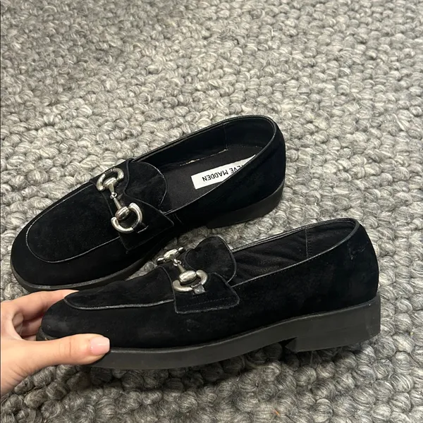 Steve Madden “Heart” Vintage Black Suede Horsebit Loafers Size 8 1/2 B 36518 - Image 4