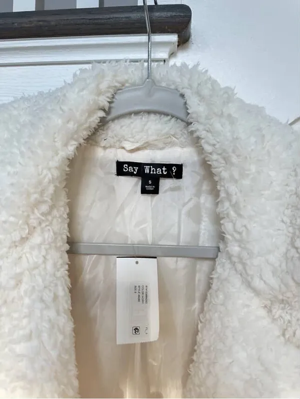 NWT Say What ? Fuzzy Ivory Sherpa Moto Jacket With Gold Zipper Size Small - Image 9