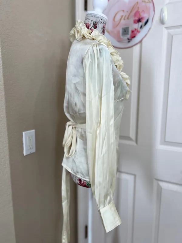 3sixteen silk Cream vintage Ruffle Wrap-Style Blouse size L - Image 2