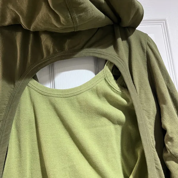 Free People Olive Green Women's Wrap Hoodie Tag Cut Out - Image 5