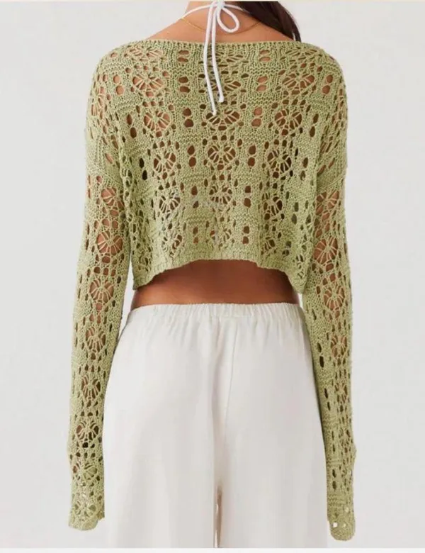 peppermayo green crochet top long sleeve - Image 4
