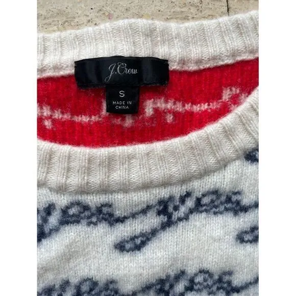 J.Crew Wave Pattern‎ Knit Sweater White & Navy Casual Crewneck Size S - Image 2