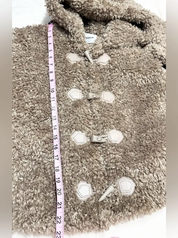 Galita Cozy Khaki Teddy Toggle Jacket with Hood Size Small Tan - Image 10
