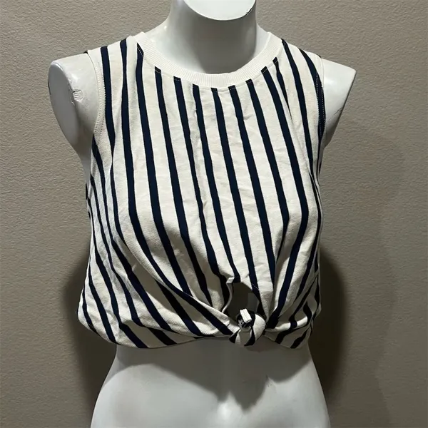 Zara Women's Nautical Striped Knot Crop Top Blue Sleeveless Size S - Image 2