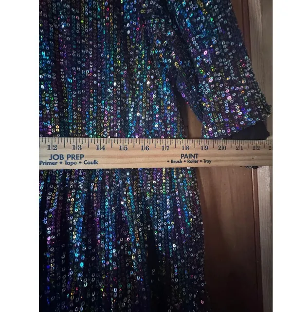 Amazing Lace Oil Slick Sequin Tiered Babydoll Concert and Party Mini Dress XL - Image 8