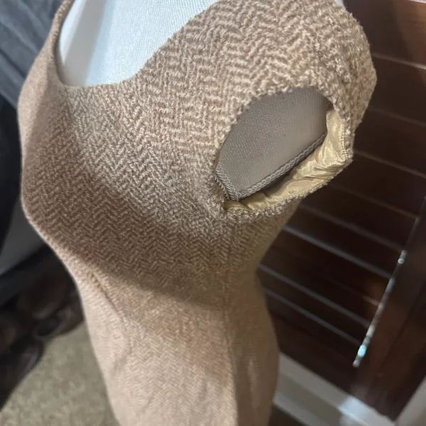 Ralph Lauren Black Label Wool Herringbone Tweed Sheath Dress Beige Midi Sz 2 - Image 5