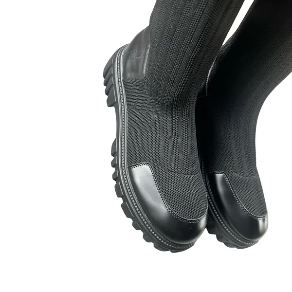 Cuccoo EU 40 Black Knee High Sock Boots Chunky Platform Lug Sole Y2K - Image 5