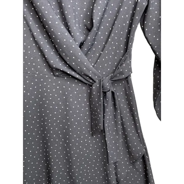 Loft Grey And White Polka Dot Wrap Dress‎ size 2 Business Church Office Casual - Image 2