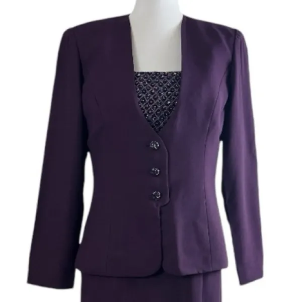 Karen Miller Vintage Jacket Long Dress Beaded Sequins Plum Purple Women’s Size 8 - Image 6