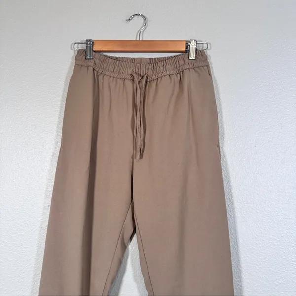 Zara Tan Straight Leg Drawstring Trouser Dress Pants Women’s S Casual Pull On - Image 12