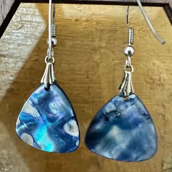 Abalone silver tone drop earrings - Image 2
