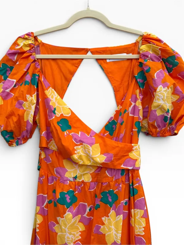 Petal & Pup Orange Floral Puff-Sleeve Maxi Dress - Image 3