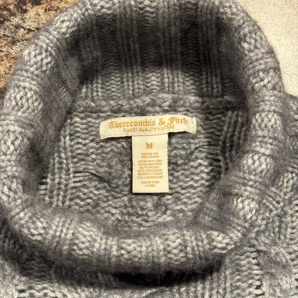 Abercrombie Sweater Wool Angora Cable Knit Turtleneck Y2K Preppy Gray Medium - Image 2