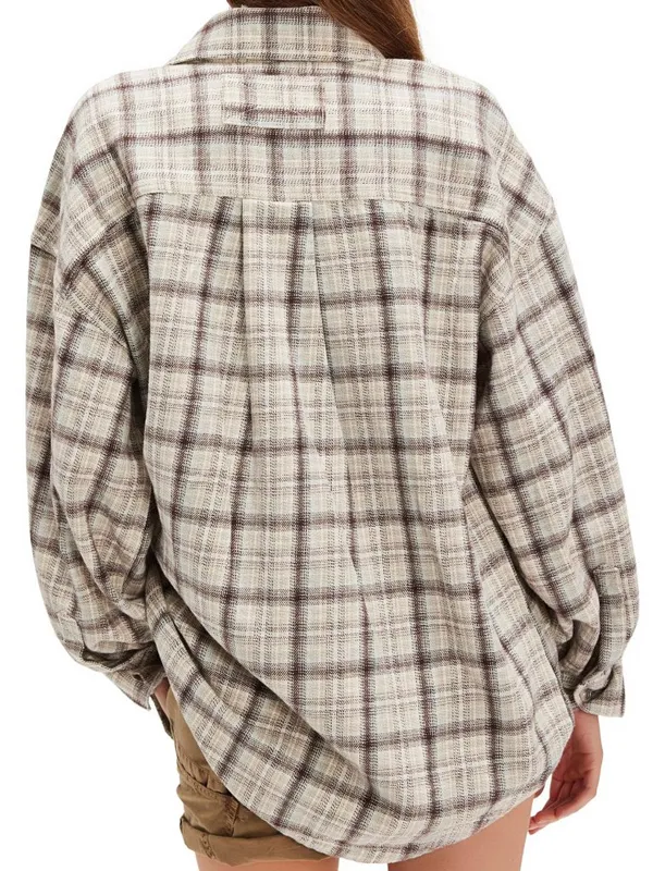 NWT We The Free Cream and Brown Plaid Button-Down Shirt Size XL - Image 2