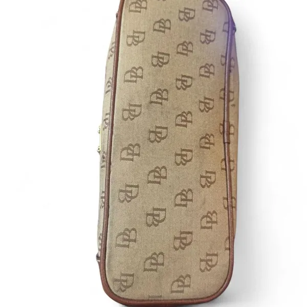 Dooney & Bourke DB Monogram Canvas Crossbody Shoulder Bag Brown Leather Trim - Image 5