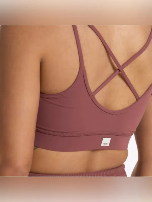 Vuori Mindset Sports Bra XS Cedar Mauve Strappy Workout Yoga Pilates Running - Image 3