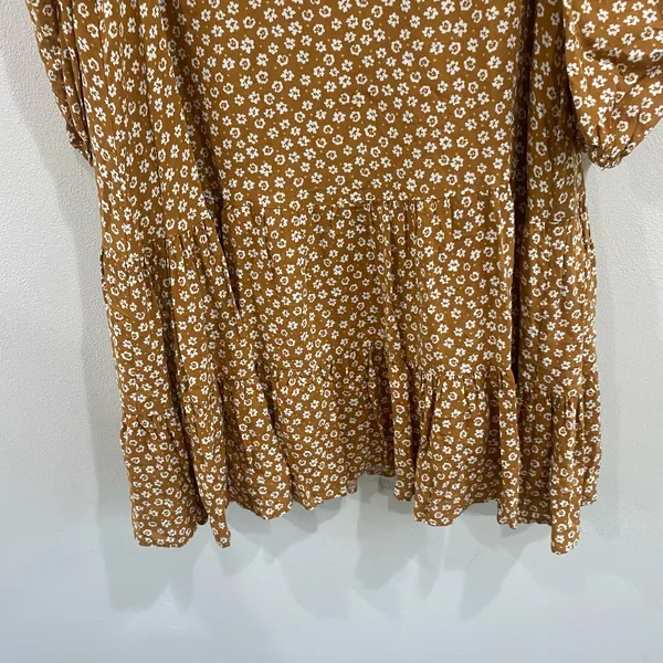 DRESS FORUM‎ LA | Mustard White Floral Balloon Sleeve Dress Tiered | Size S - Image 4