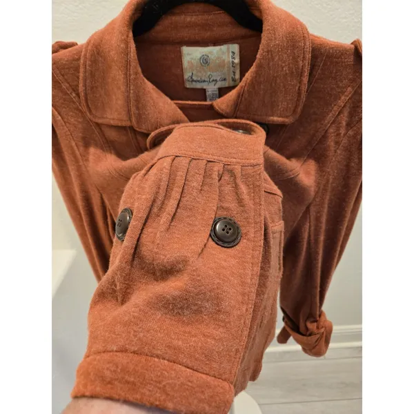 American Rag Women's L Double-Breasted Peplum Sweater Jacket Rust Orange - Image 6