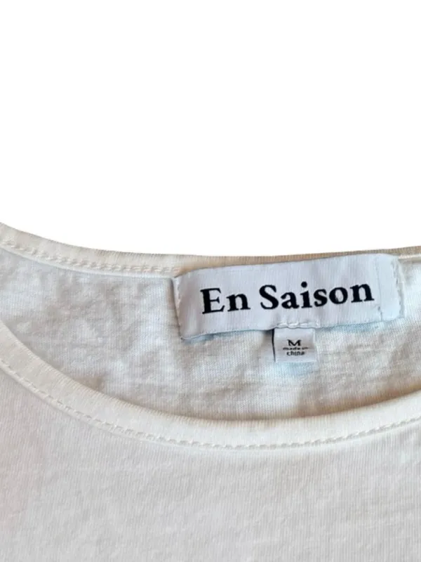 En Saison White A-Line Dress Flowy Sleeves Cotton Blend Stretch Size Medium - Image 2