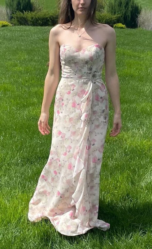 Christina Wu Strapless Summer Floral Bridesmaid Prom Maxi Gown 4 - Image 2
