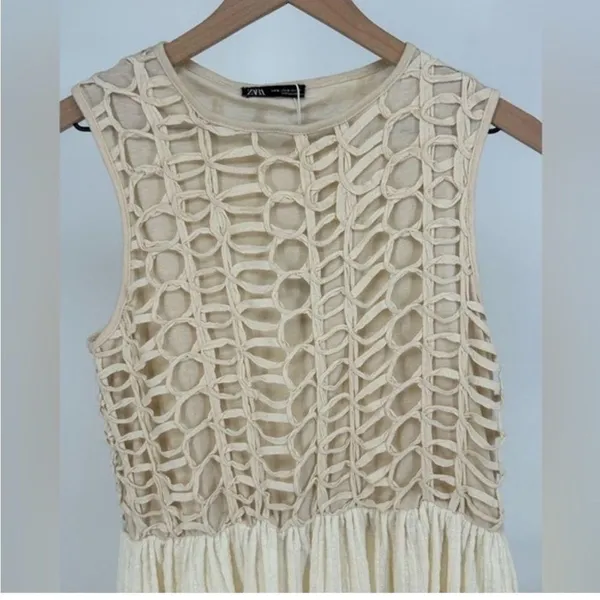 Zara cream ivory off white crochet midi dress - Image 8