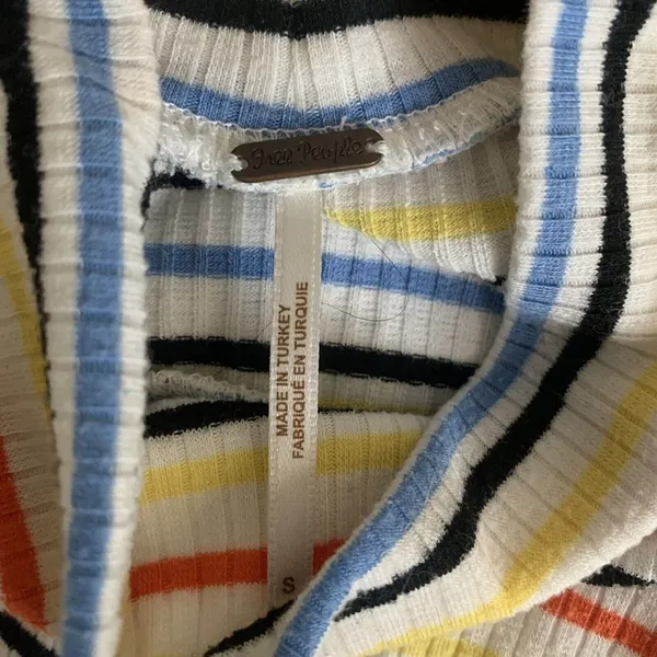 Free People Womens Size Small Multicolor Stripe Ribbed Mock Neck L/S Top Blouse - Image 4