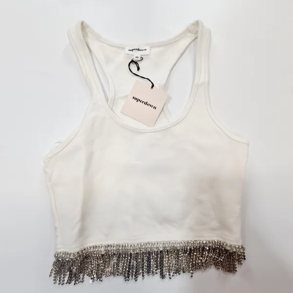 Superdown Madison Rhinestone Tank in White XS - Image 3