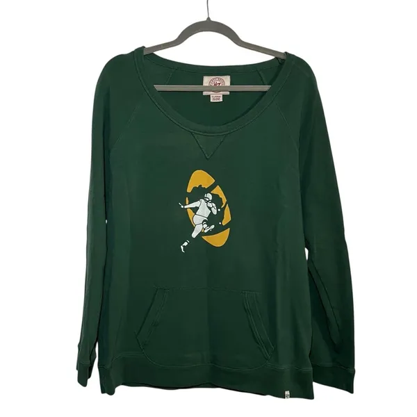 47 Brand Green Bay Packers Sweatshirt Vintage Football Raglan Pocket Pullover XL - Image 2