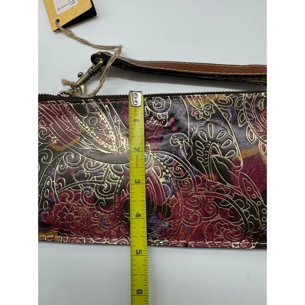 NWT Patricia Nash Metallic Tooled Lace Leather Clutch Wristlet Dark Paisley Zip - Image 10