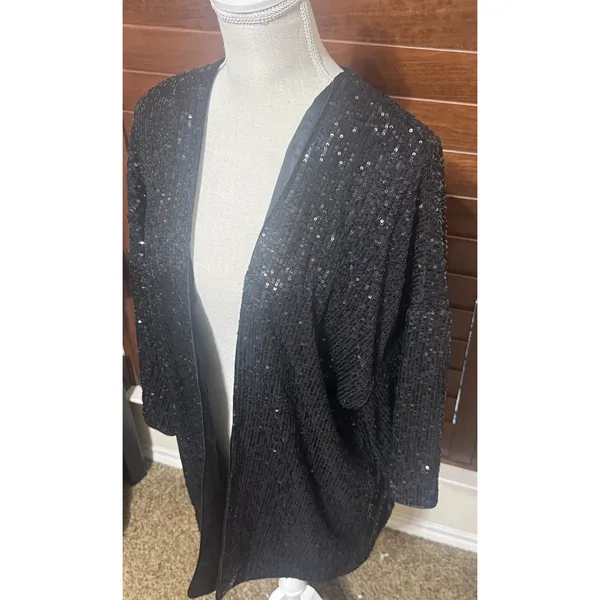 NWT The Limited Women's L Black Jacket All over Sequin Open Cardigan Formal Glam - Image 2