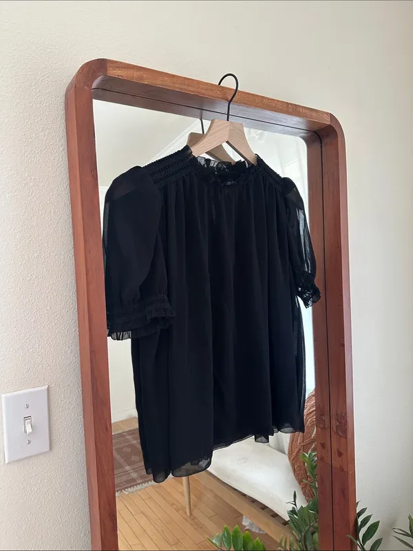 Aritzia Wilfred Wuthering Blouse Black Smocked Sheer Puff Sleeve Chiffon XS - Image 2