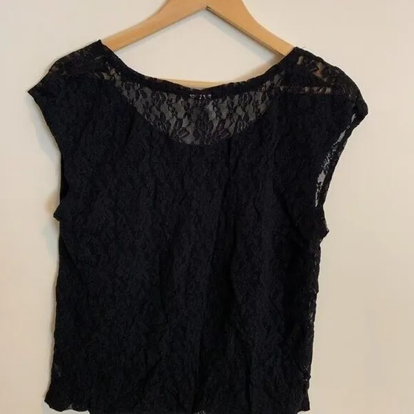 PINK Victoria's Secret Womens S Top Blouse Lace Back Black Love Pink Spellout - Image 2