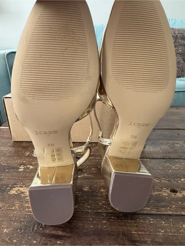 NEW! J. Crew T-Strap Heels Metallic Gold Block Heel - Image 6