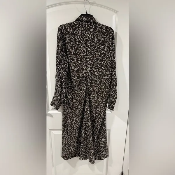 Madewell Ruched Midi Shirt Dress Size 12 Black Ivory Floral NWT - Image 6