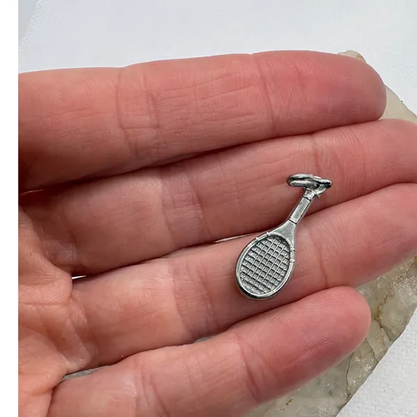 Vintage Tennis Racket Charm Silver‎ Tone Sports Jewelry Stamped STER Magnetic - Image 4