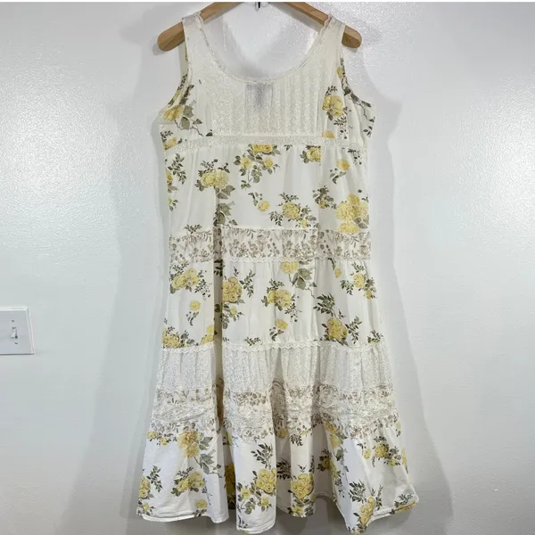Vintage. Aman Boho Floral Lace‎ Tiered Dress 1X Cotton Sleeveless Cottagecore - Image 3